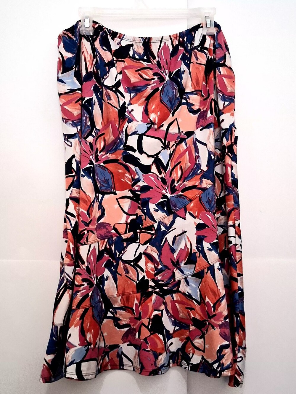 KIM ROGERS Pink Orange Blue Floral Midi Skirt Size 2x Fit Up To 3X